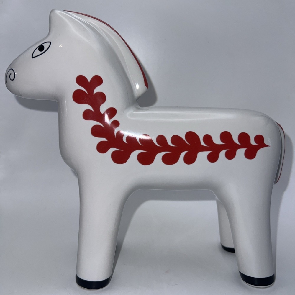 IKEA VINTERFINT Ceramic Christmas Decoration Horse White & Red Mint Condition